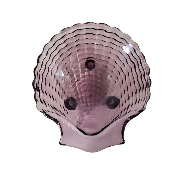 Vintage Viking Amethyst Purple Glass Shell-Shaped Bowl Three Footed Base - Picture 2 of 9